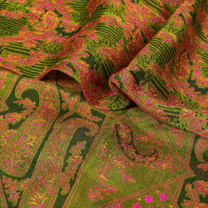 Sanskriti Vintage Green Sarees Printed Pure Silk Zari Border Sari Craft Sustainable Fabric