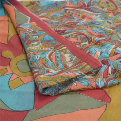 Sanskriti Vintage Sarees Multi Cotton Silk Abstract Women Print Sari 5+yd Fabric