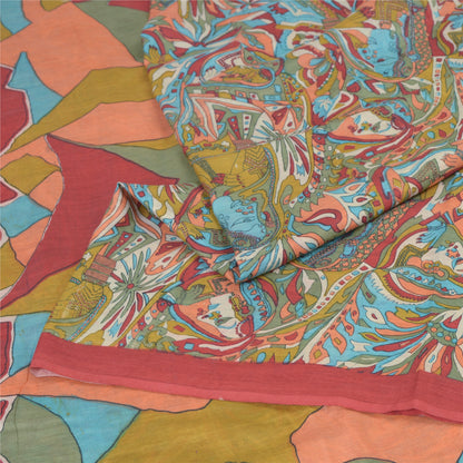 Sanskriti Vintage Sarees Multi Cotton Silk Abstract Women Print Sari 5+yd Fabric
