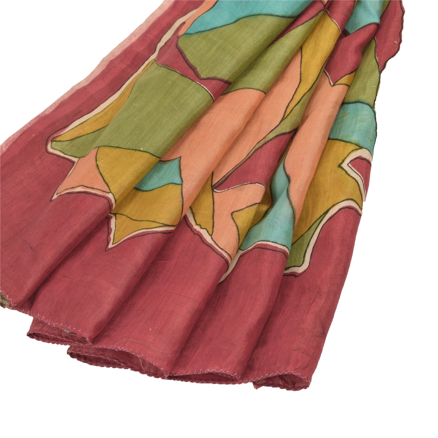 Sanskriti Vintage Sarees Multi Cotton Silk Abstract Women Print Sari 5+yd Fabric