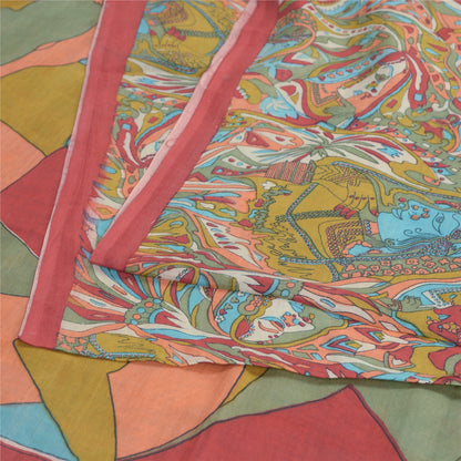 Sanskriti Vintage Sarees Multi Cotton Silk Abstract Women Print Sari 5+yd Fabric