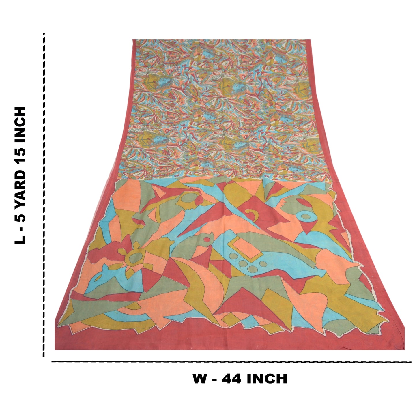 Sanskriti Vintage Sarees Multi Cotton Silk Abstract Women Print Sari 5+yd Fabric