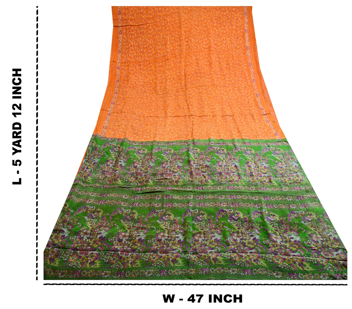 Sanskriti Vintage Orange Sarees 100% Pure Silk Printed Sari Soft Craft Sustainable Fabric