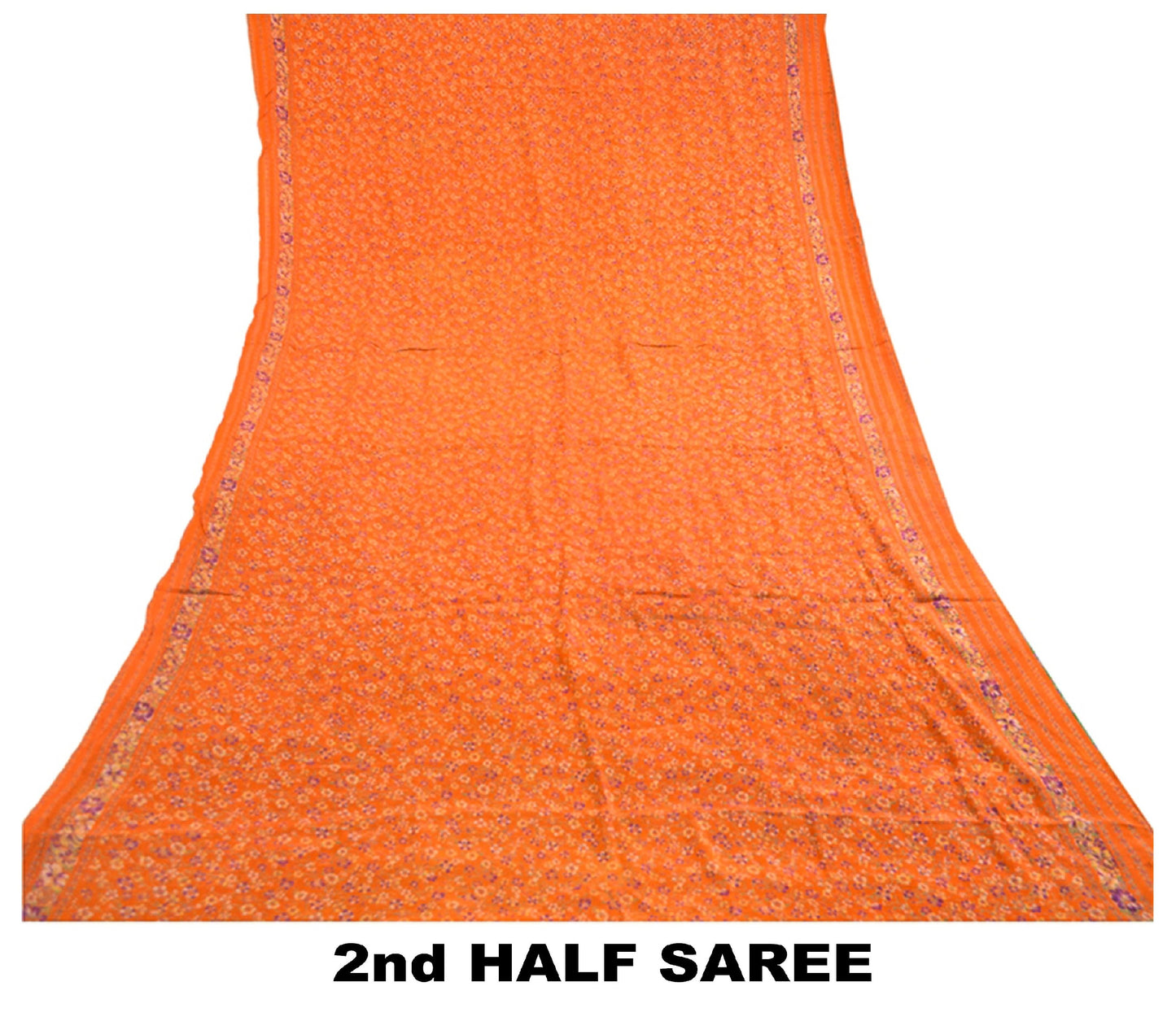 Sanskriti Vintage Orange Sarees 100% Pure Silk Printed Sari Soft Craft Sustainable Fabric