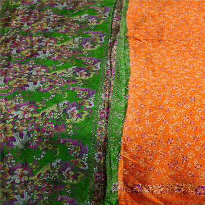 Sanskriti Vintage Orange Sarees 100% Pure Silk Printed Sari Soft Craft Sustainable Fabric