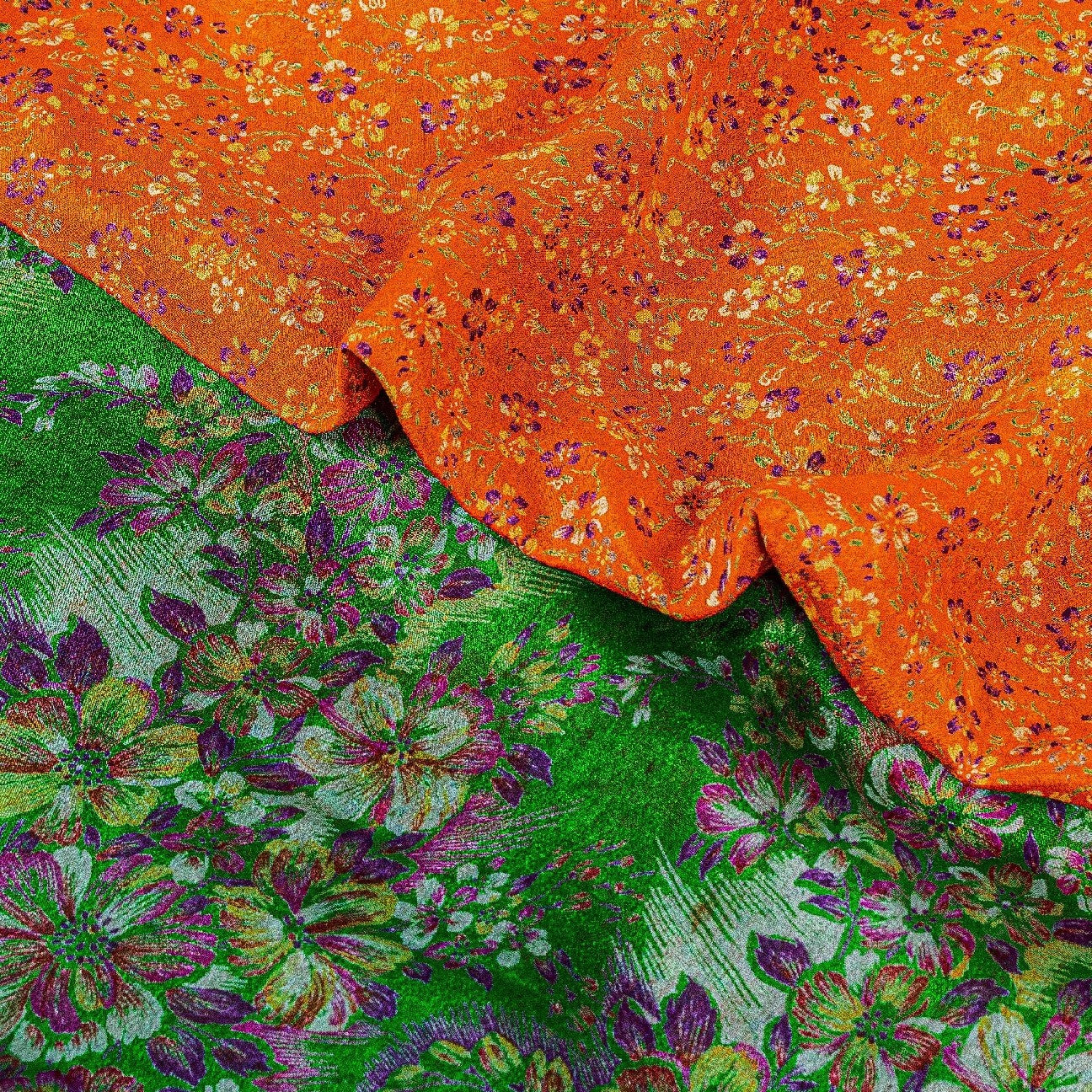 Sanskriti Vintage Orange Sarees 100% Pure Silk Printed Sari Soft Craft Sustainable Fabric