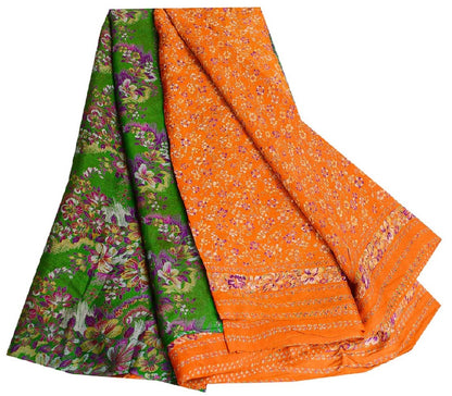 Sanskriti Vintage Orange Sarees 100% Pure Silk Printed Sari Soft Craft Sustainable Fabric