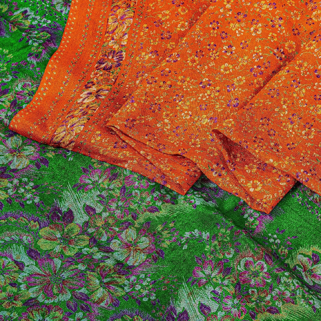 Sanskriti Vintage Orange Sarees 100% Pure Silk Printed Sari Soft Craft Sustainable Fabric