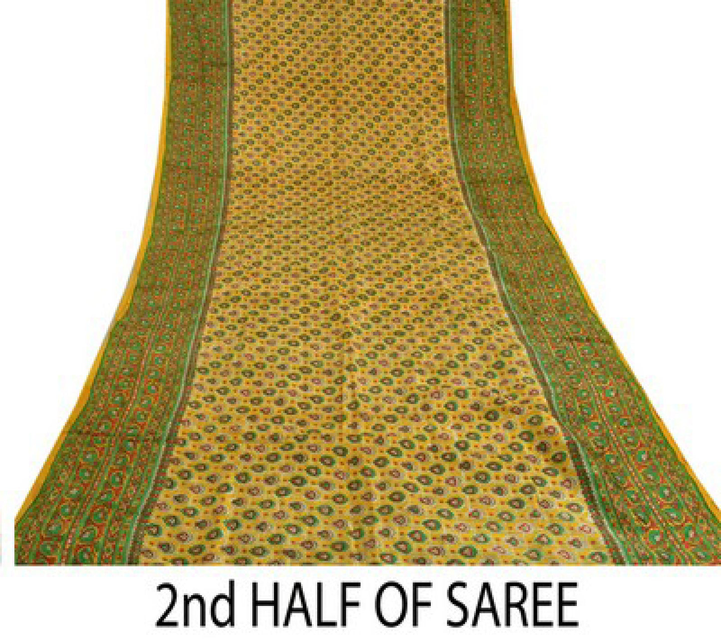 Sanskriti Vintage Sarees Yellow Indian Pure Silk Printed Sari 5yd Craft Sustainable Fabric