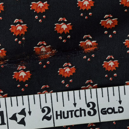 Sanskriti Vintage Saree Black Soft Pure Silk Floral Print Sari 5+Yd Craft Fabric