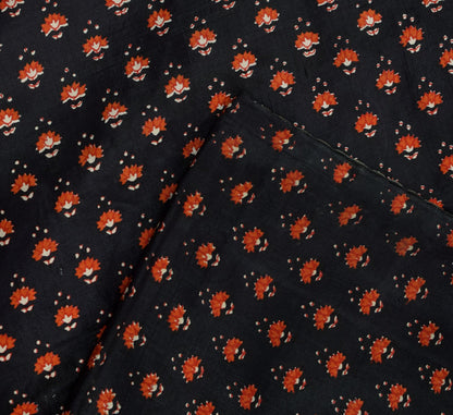 Sanskriti Vintage Saree Black Soft Pure Silk Floral Print Sari 5+Yd Craft Fabric