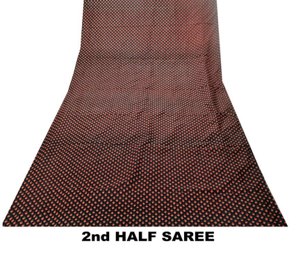 Sanskriti Vintage Saree Black Soft Pure Silk Floral Print Sari 5+Yd Craft Fabric