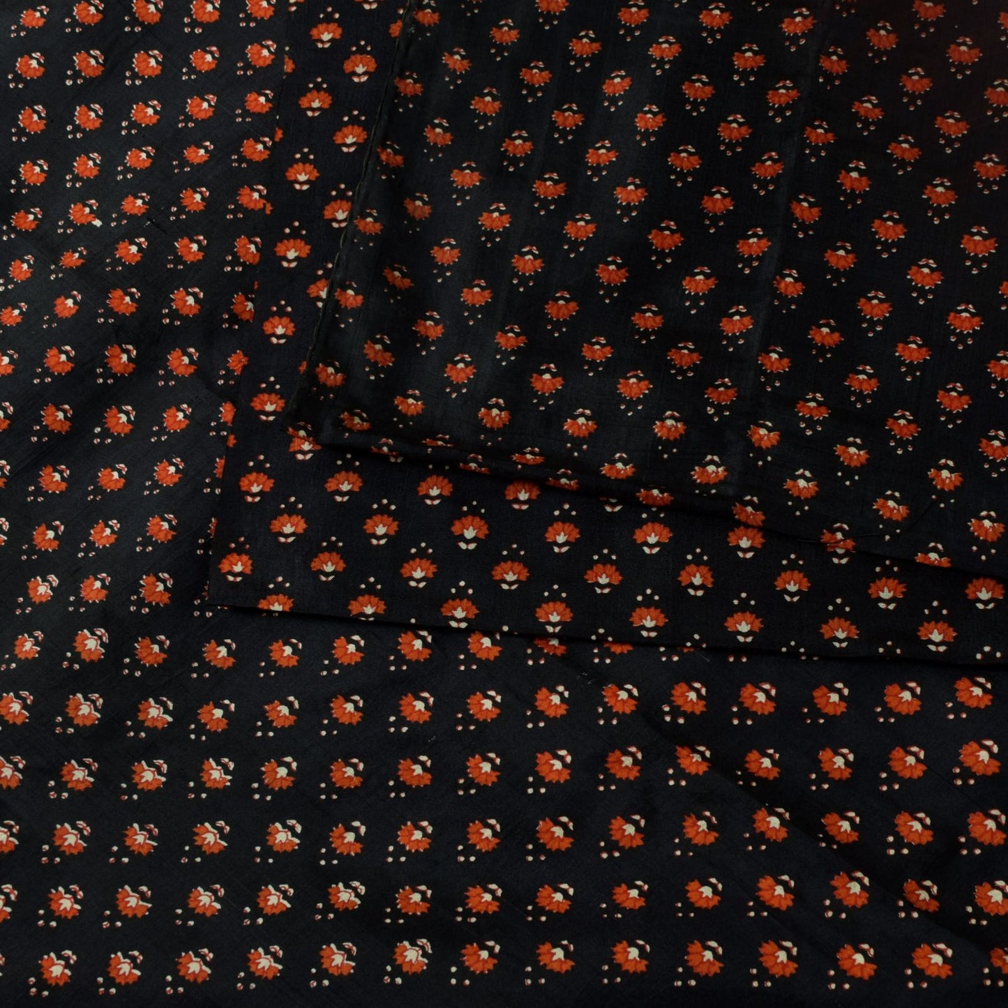 Sanskriti Vintage Saree Black Soft Pure Silk Floral Print Sari 5+Yd Craft Fabric
