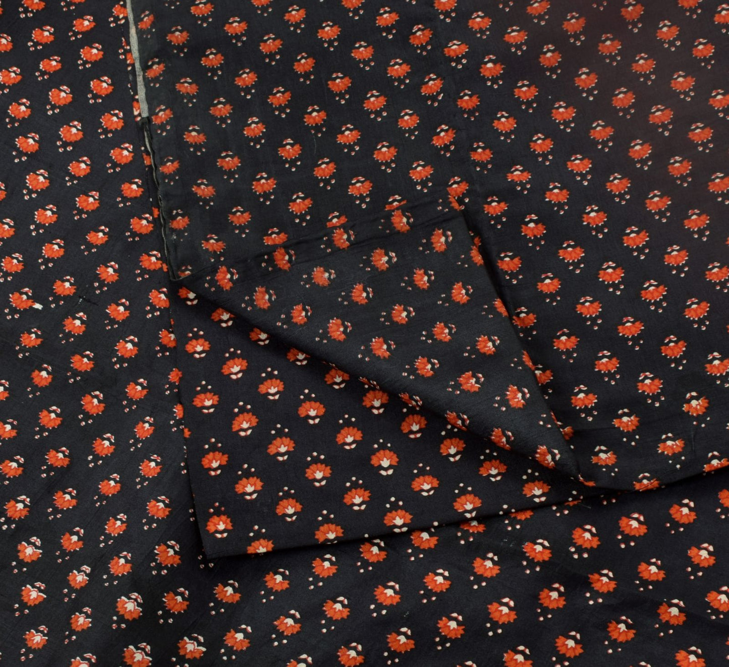 Sanskriti Vintage Saree Black Soft Pure Silk Floral Print Sari 5+Yd Craft Fabric