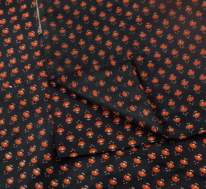 Sanskriti Vintage Saree Black Soft Pure Silk Floral Print Sari 5+Yd Craft Fabric