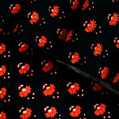 Sanskriti Vintage Saree Black Soft Pure Silk Floral Print Sari 5+Yd Craft Fabric
