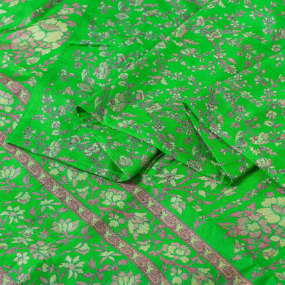 Sanskriti Vintage Sarees Green Pure Silk Printed Sari Floral Soft Craft Sustainable Fabric