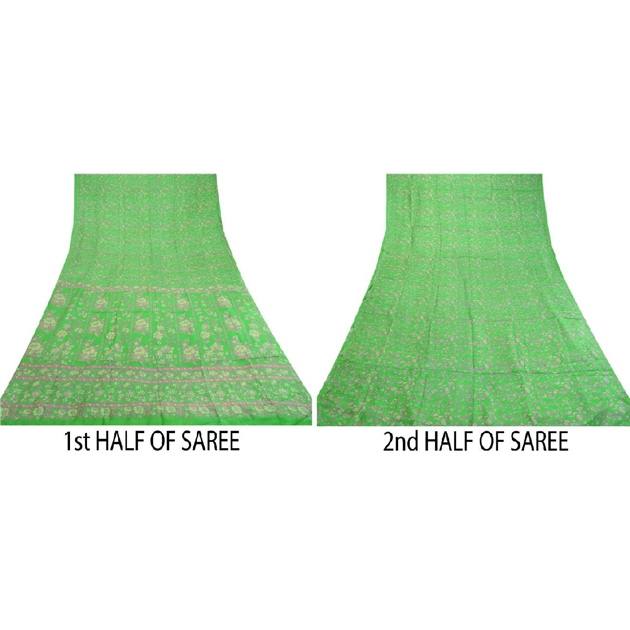 Sanskriti Vintage Sarees Green Pure Silk Printed Sari Floral Soft Craft Sustainable Fabric