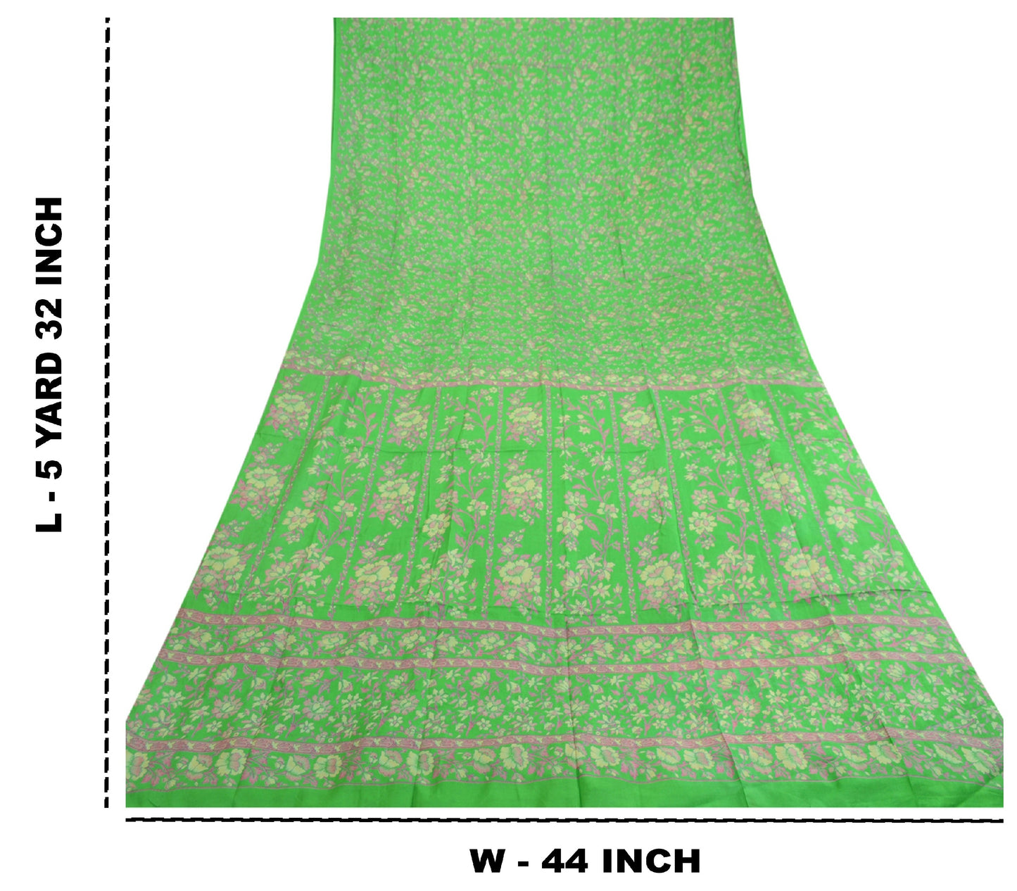 Sanskriti Vintage Sarees Green Pure Silk Printed Sari Floral Soft Craft Sustainable Fabric