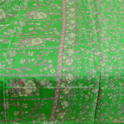 Sanskriti Vintage Sarees Green Pure Silk Printed Sari Floral Soft Craft Sustainable Fabric
