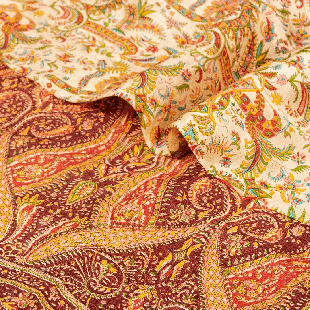 Sanskriti Vintage Sarees Cream 100% Pure Silk Printed Sari Soft 5yd Craft Sustainable Fabric