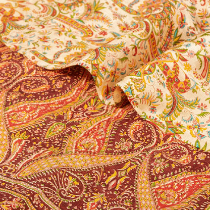 Sanskriti Vintage Sarees Cream 100% Pure Silk Printed Sari Soft 5yd Craft Sustainable Fabric