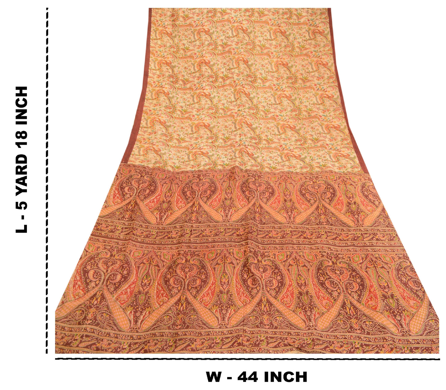 Sanskriti Vintage Sarees Cream 100% Pure Silk Printed Sari Soft 5yd Craft Sustainable Fabric