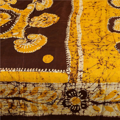 Sanskriti Vintage Sarees Batik Printed Yellow Pure Silk Sari Soft Craft Sustainable Fabric