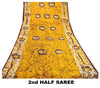 Sanskriti Vintage Sarees Batik Printed Yellow Pure Silk Sari Soft Craft Sustainable Fabric