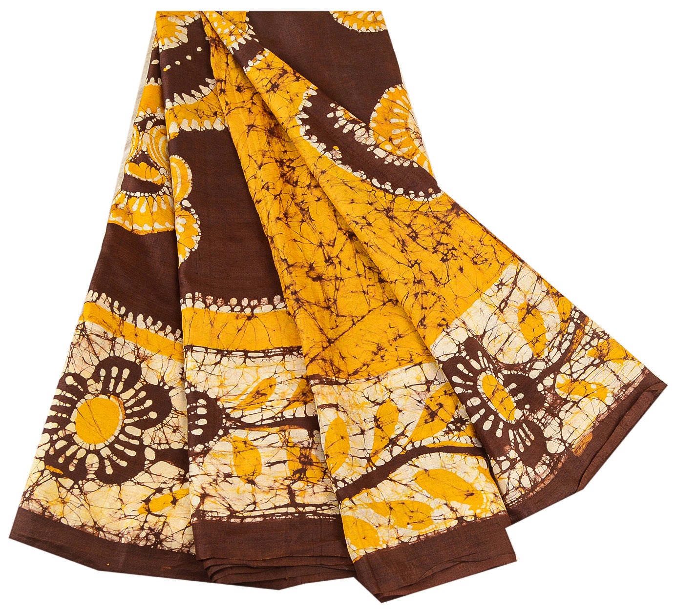 Sanskriti Vintage Sarees Batik Printed Yellow Pure Silk Sari Soft Craft Sustainable Fabric