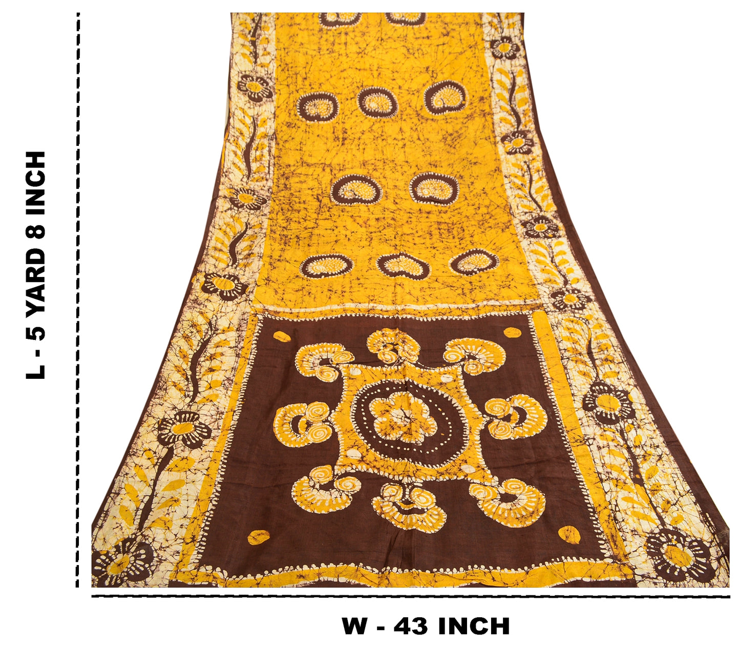 Sanskriti Vintage Sarees Batik Printed Yellow Pure Silk Sari Soft Craft Sustainable Fabric