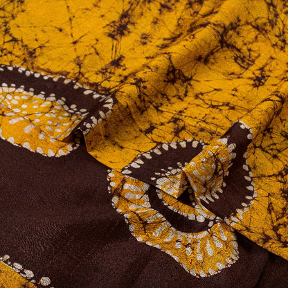 Sanskriti Vintage Sarees Batik Printed Yellow Pure Silk Sari Soft Craft Sustainable Fabric