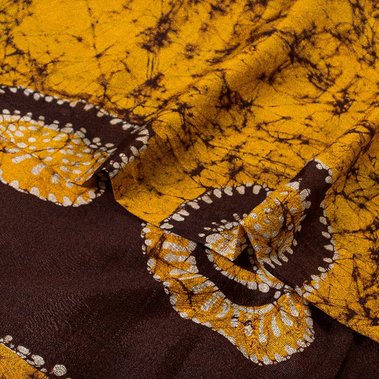 Sanskriti Vintage Sarees Batik Printed Yellow Pure Silk Sari Soft Craft Sustainable Fabric