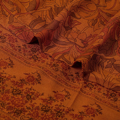 Sanskriti Vintage Sarees Saffron Pure Silk Printed Zari Border Sari Craft Sustainable Fabric