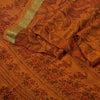 Sanskriti Vintage Sarees Saffron Pure Silk Printed Zari Border Sari Craft Sustainable Fabric