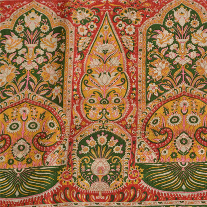 Sanskriti Vintage Sarees Green/Red Pure Silk Printed Sari Floral Craft Fabric