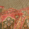 Sanskriti Vintage Sarees Green/Red Pure Silk Printed Sari Floral Craft Fabric