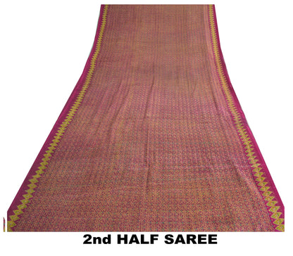 Sanskriti Vintage Sarees From India Pink Pure Silk Printed Sari 5yd Craft Sustainable Fabric