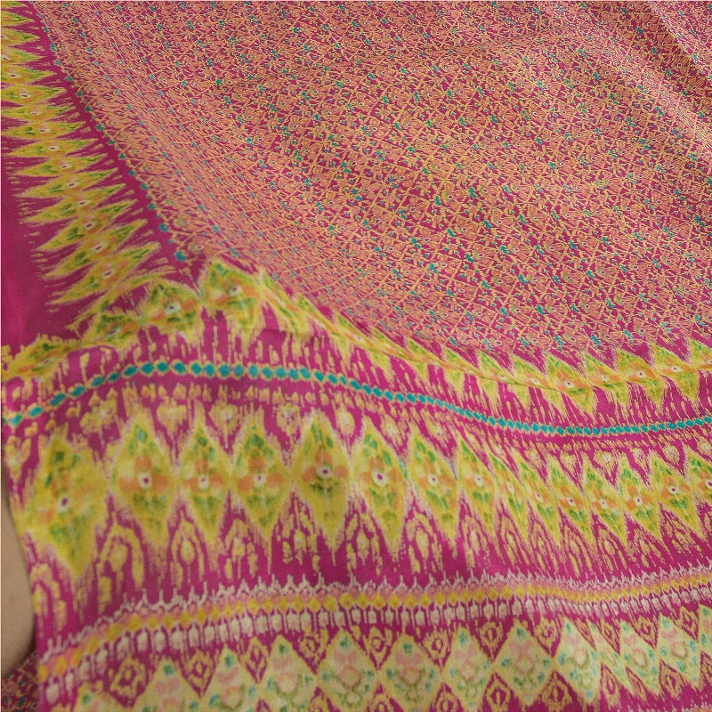 Sanskriti Vintage Sarees From India Pink Pure Silk Printed Sari 5yd Craft Sustainable Fabric