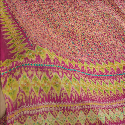 Sanskriti Vintage Sarees From India Pink Pure Silk Printed Sari 5yd Craft Sustainable Fabric