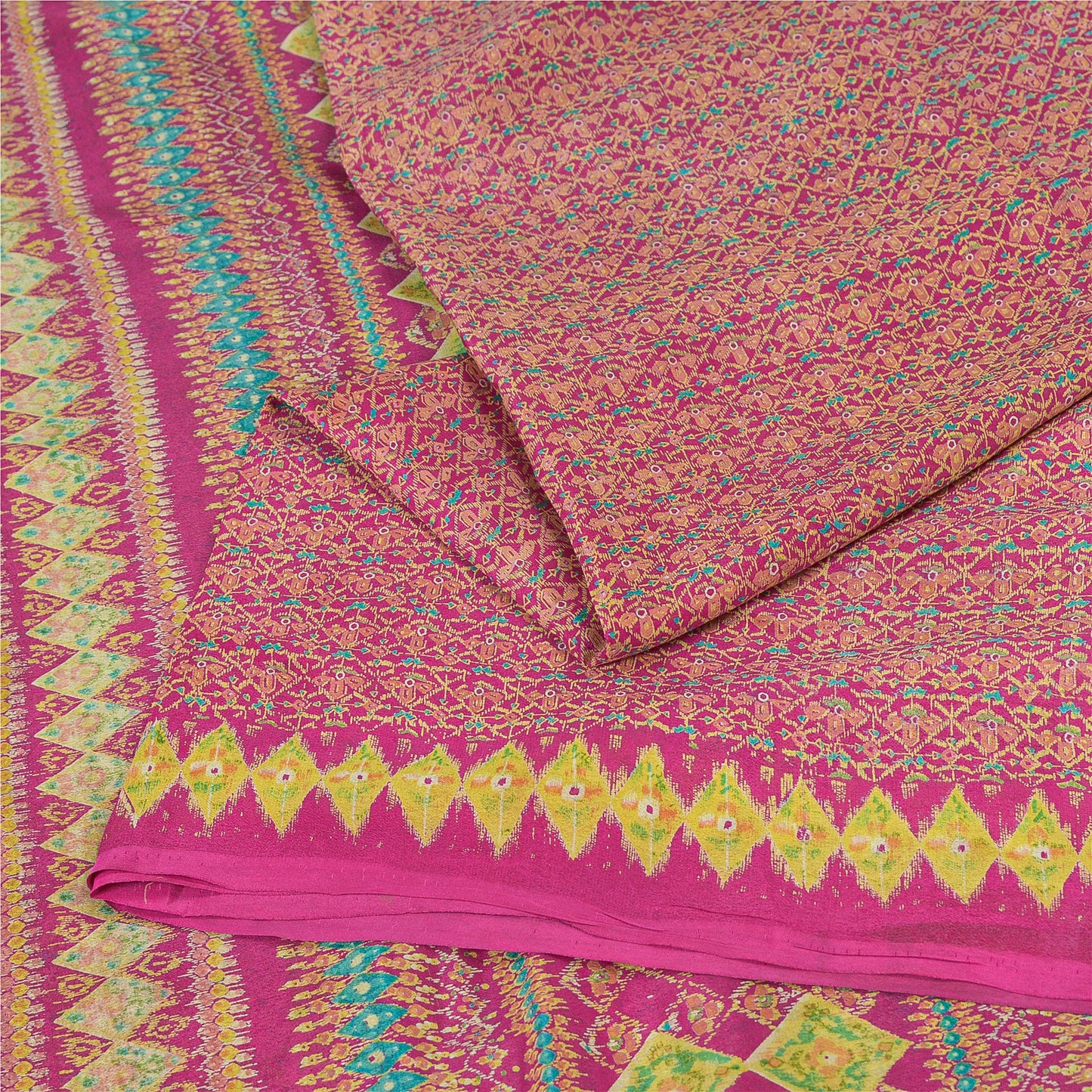 Sanskriti Vintage Sarees From India Pink Pure Silk Printed Sari 5yd Craft Sustainable Fabric