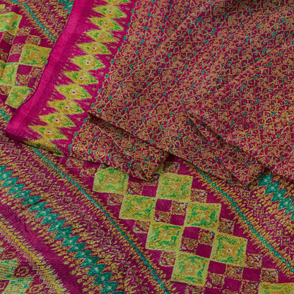 Sanskriti Vintage Sarees From India Pink Pure Silk Printed Sari 5yd Craft Sustainable Fabric