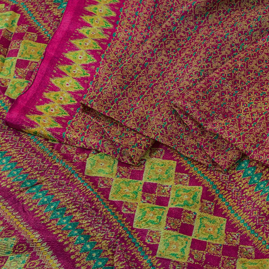 Sanskriti Vintage Sarees From India Pink Pure Silk Printed Sari 5yd Craft Sustainable Fabric