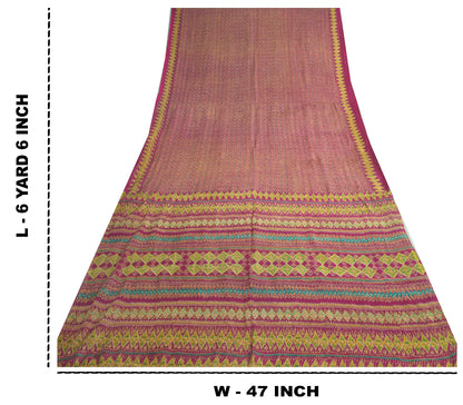 Sanskriti Vintage Sarees From India Pink Pure Silk Printed Sari 5yd Craft Sustainable Fabric