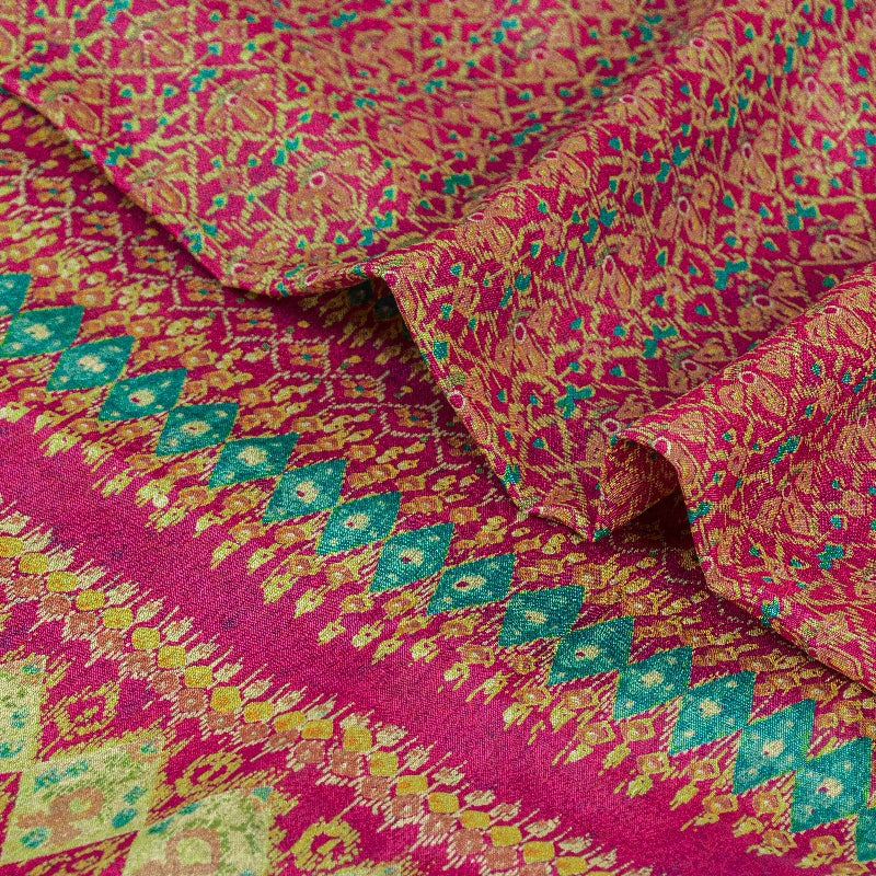 Sanskriti Vintage Sarees From India Pink Pure Silk Printed Sari 5yd Craft Sustainable Fabric