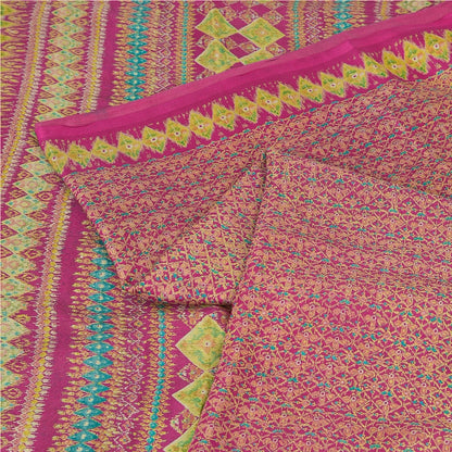 Sanskriti Vintage Sarees From India Pink Pure Silk Printed Sari 5yd Craft Sustainable Fabric