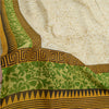 Sanskriti Vintage Sarees Ivory From India Printed Pure Silk Sari Craft Sustainable Fabric