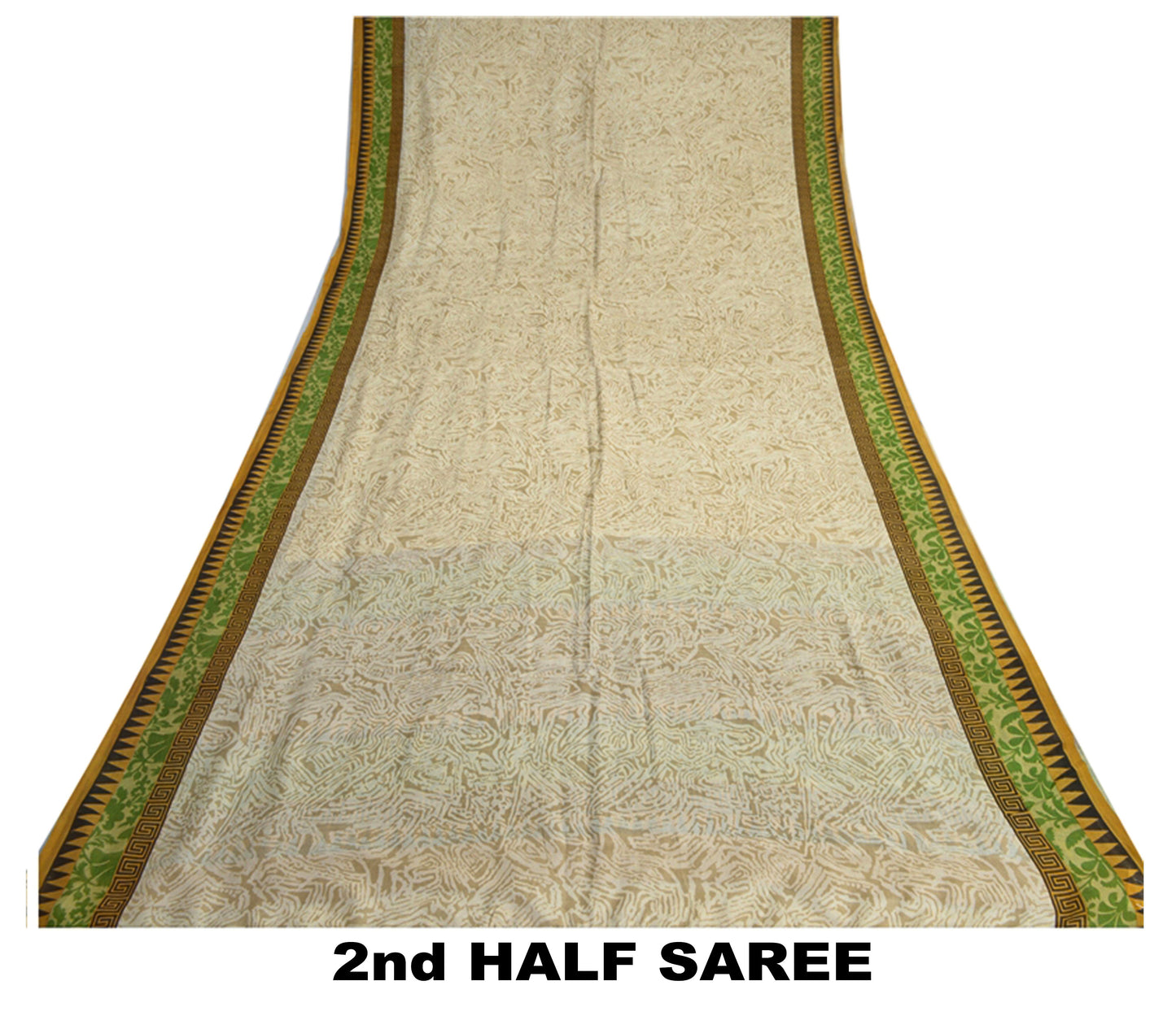 Sanskriti Vintage Sarees Ivory From India Printed Pure Silk Sari Craft Sustainable Fabric