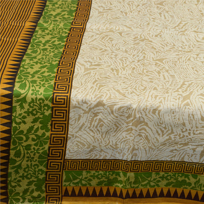Sanskriti Vintage Sarees Ivory From India Printed Pure Silk Sari Craft Sustainable Fabric