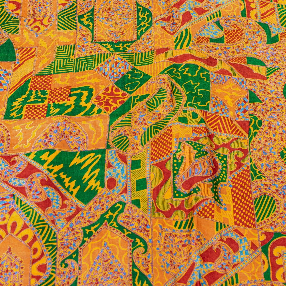 Sanskriti Vintage Sarees Yellow Indian 100% Pure Silk Printed Sari Craft Sustainable Fabric